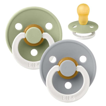 BIBS Sucette Ronde Colour - Lot de 2 - Taille 3 - Caoutchouc naturel - GLOW - Sage/Cloud