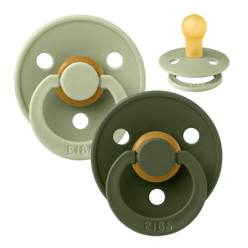 BIBS Sucette Ronde Colour - Lot de 2 - Taille 1 - Caoutchouc naturel - Sage/Vert chasseur