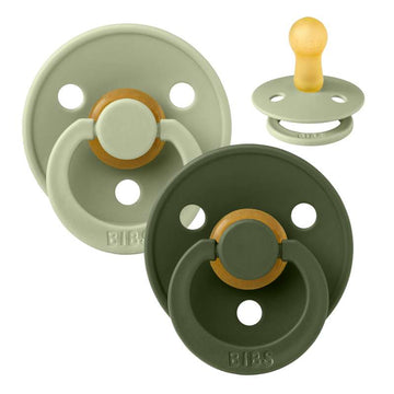 BIBS Sucette Ronde Colour - Lot de 2 - Taille 2 - Caoutchouc naturel - Sage/Vert chasseur