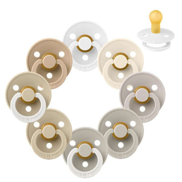 Bibs Round Colour Pacifier - Sampler - 8 pcs. - sz. 1 - Soft and Earthy 