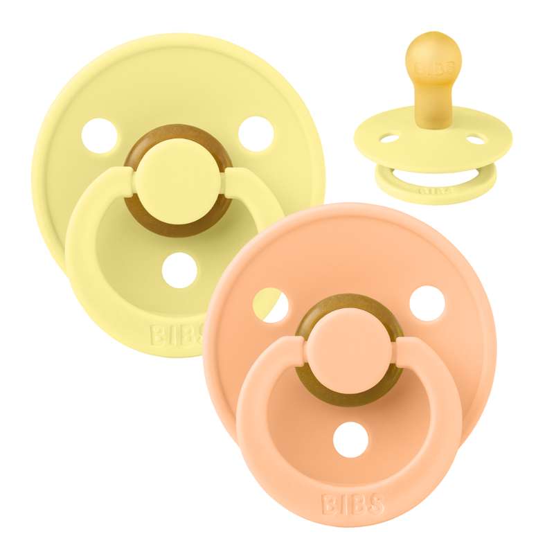 BIBS Sucette Ronde Colour - Lot de 2 - Taille 1 - Caoutchouc naturel - Sunshine/Peach Sunset