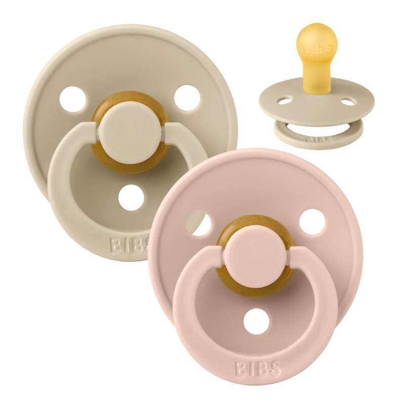 BIBS Sucette Ronde Colour - Lot de 2 - Taille 1 - Caoutchouc naturel - Vanille/Rose pâle