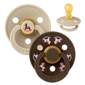 BIBS Rund Colour Sut - 2-Pak - Str. 2 - Naturgummi - Holiday Horse - Vanilla/Mocha
