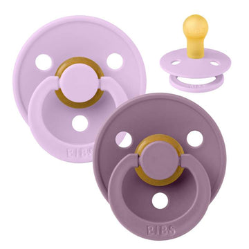 Bibs Round Colour Pacifier - 2-Pack - sz. 1 - natural rubber - Violet Sky/Mauve 