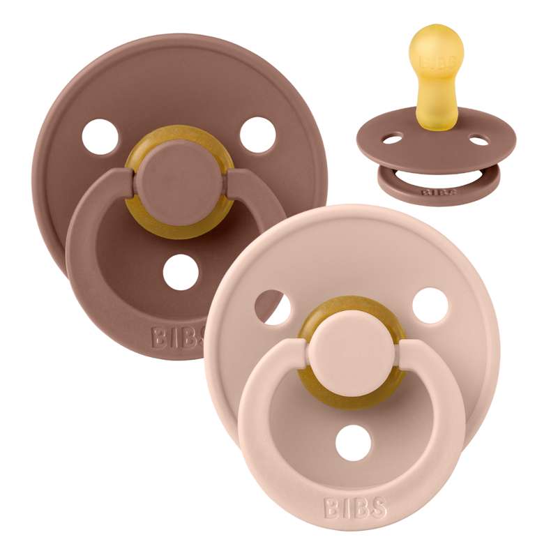 BIBS Sucette Ronde Colour - Lot de 2 - Taille 2 - Caoutchouc naturel - Woodchuck/Blush