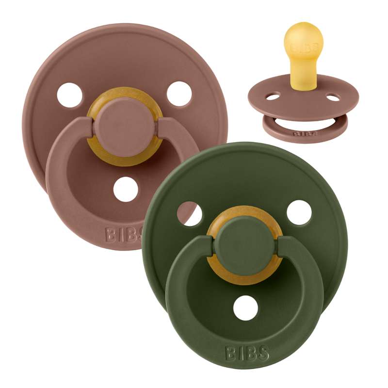 BIBS Sucette Ronde Colour - Lot de 2 - Taille 1 - Caoutchouc naturel - Woodchuck/Vert chasseur