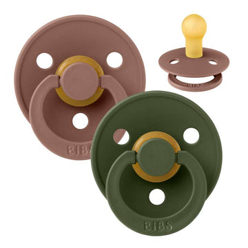 BIBS Rund Colour Schnuller - 2er Pack - Größe 1 - Naturkautschuk - Woodchuck/Hunter Green