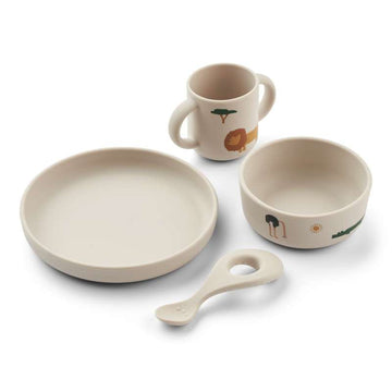 Liewood Vivi Set de Repas Bébé - 4 pièces - Silicone - Safari/Sandy Mix