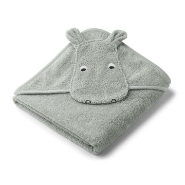 Liewood Albert Bath Towel with Hood - Baby - Hippo - Dove Blue 