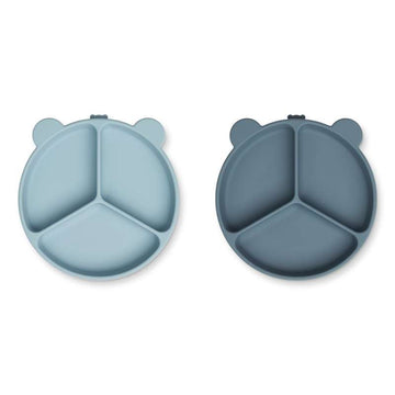 Liewood Stacy Skridsikker Ruminddelt Tallerken - 2-Pak - Sea Blue/Whale Blue