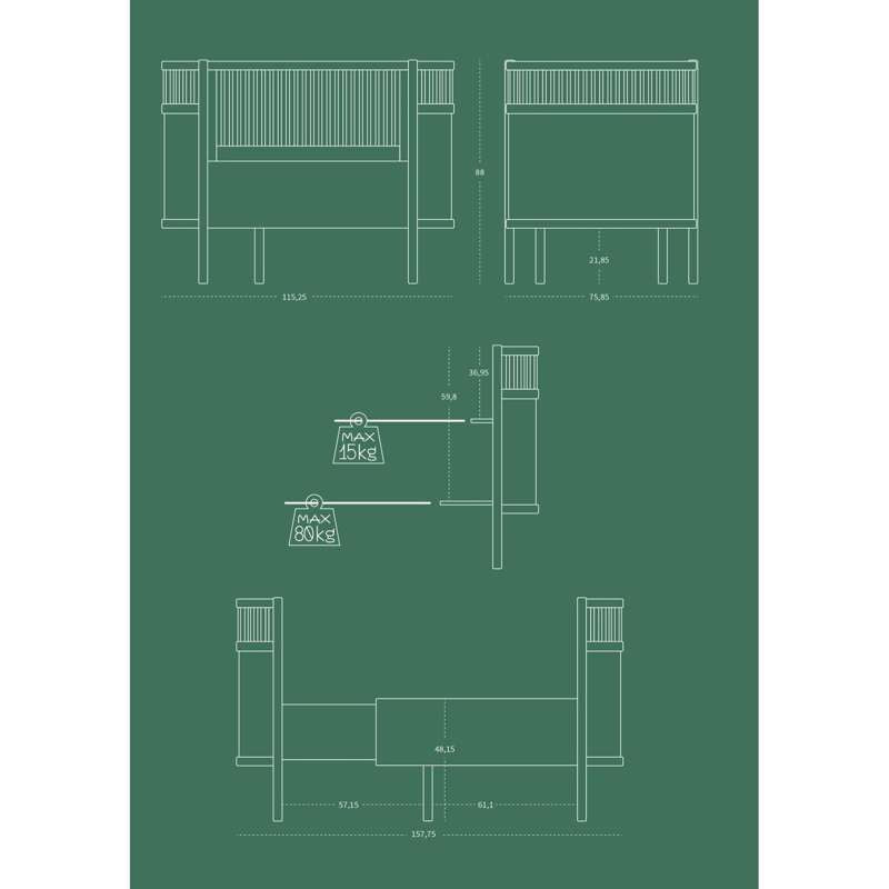 Sebra The bed 70x112.5/155 cm - Classic - Baby and Junior - White 