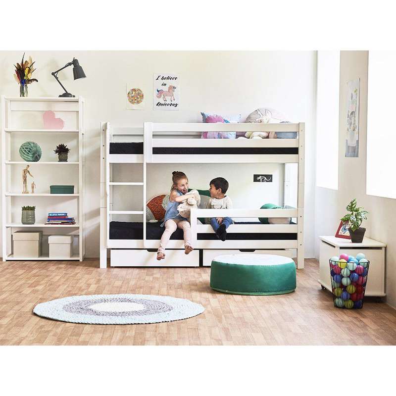 Hoppekids ECO Luxury - Lit superposé - 150 cm - 90x200 cm - Deux barrières de lit - Fond de lit flexible - Blanc