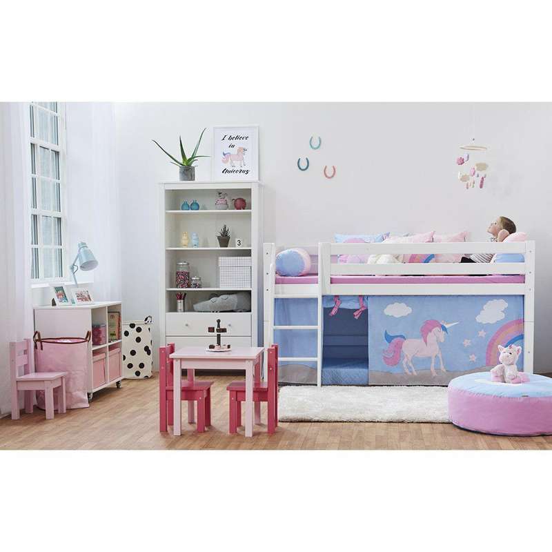 Hoppekids ECO Luxury - Lit mi-hauteur - 90x200 cm. - Fond de lit flexible - Blanc