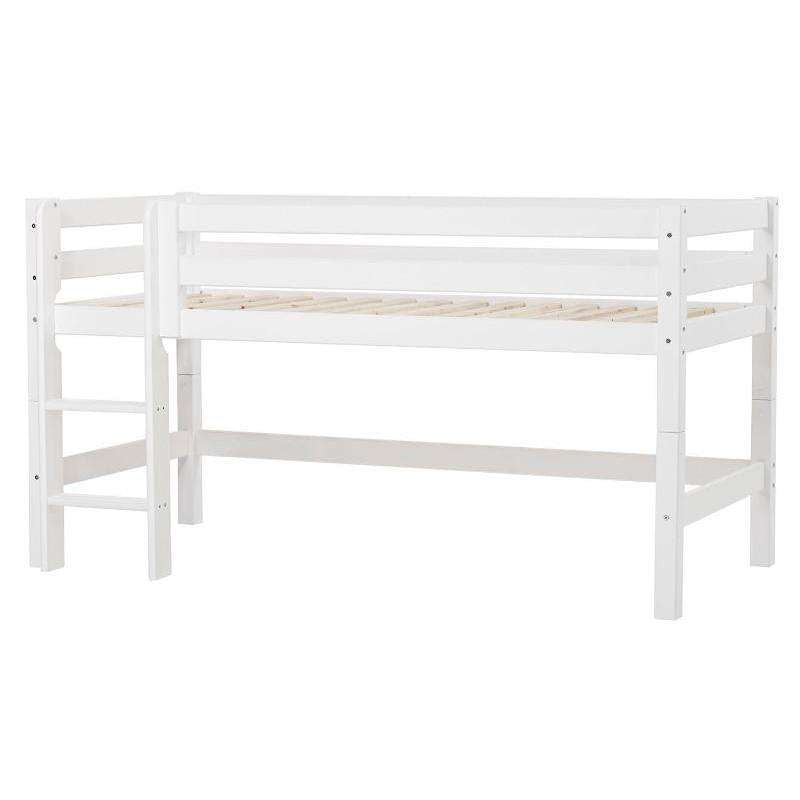 Hoppekids ECO Luxury - Halfhoge Bed met Rugleuning - Rechte Ladder (Diverse Maten) - Wit 