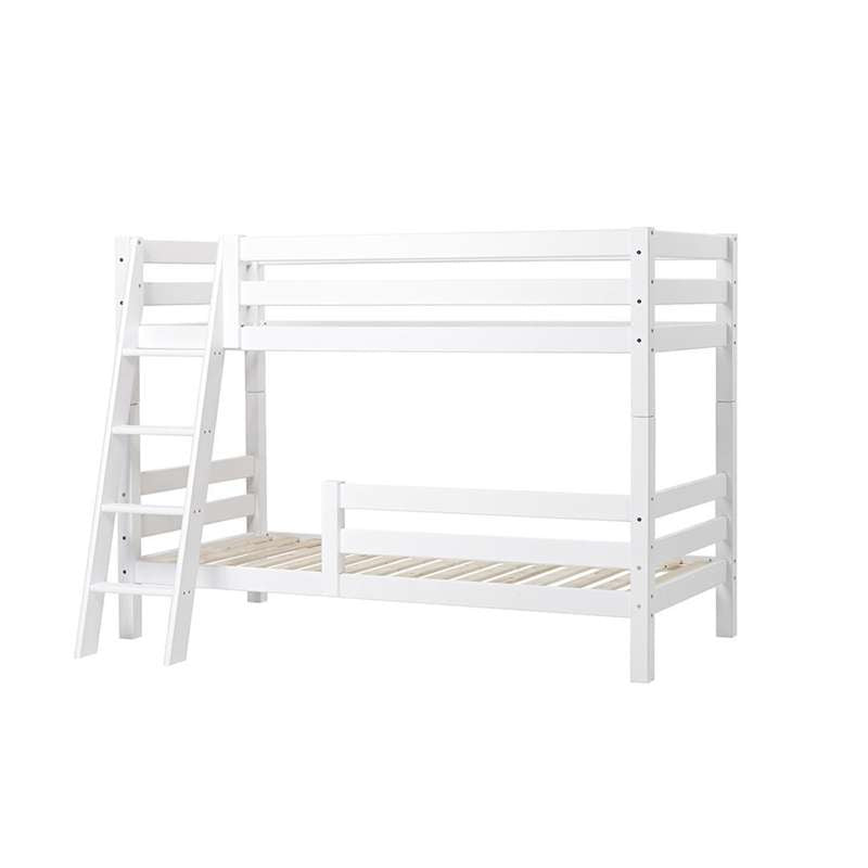 Hoppekids ECO Luxury - Lit superposé avec 1/2 barrière de lit - Échelle inclinée - 150 cm (Plusieurs tailles) - Blanc