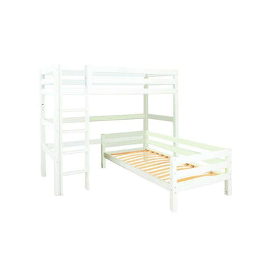 Hoppekids ECO Luxury - Cama alta - 90x200 cm. - Combinación en ángulo - Escalera recta - Base de inserción flexible - Blanca 