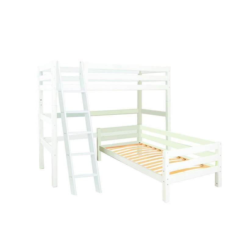 Hoppekids ECO Luxury - Letto a castello - 90x200 cm. - Combinazione angolare - Scala inclinata - Base di inserimento flessibile - Bianco 