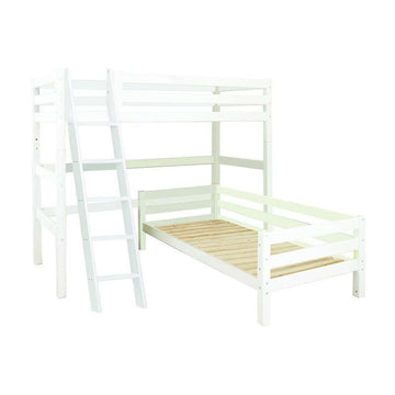 Hoppekids ECO Luxury - Stapelbed - 90x200 cm. - Hoekcombinatie - Schuin Ladder - Wit 