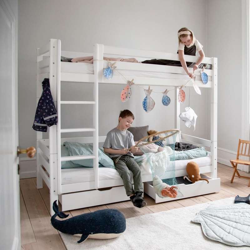 Hoppekids ECO Luxury - Hoge Bed - 177 cm. - Rechte Ladder (Verschillende Maten) - Wit 