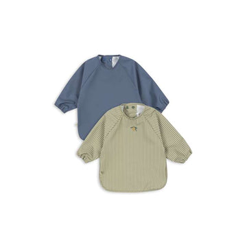 Konges Sløjd Hagesmække m. Ærmer - 2-pak - Tea Stripe/Flint Stone