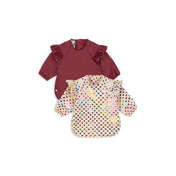 Konges Sløjd Hagesmække m. Ærmer og Flæser - 2-pak - Coeur Glitter/Sangria